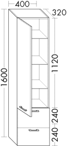 Hochschrank 400 mm, mit 1 T&uuml;r und 2 Ausz&uuml;gen